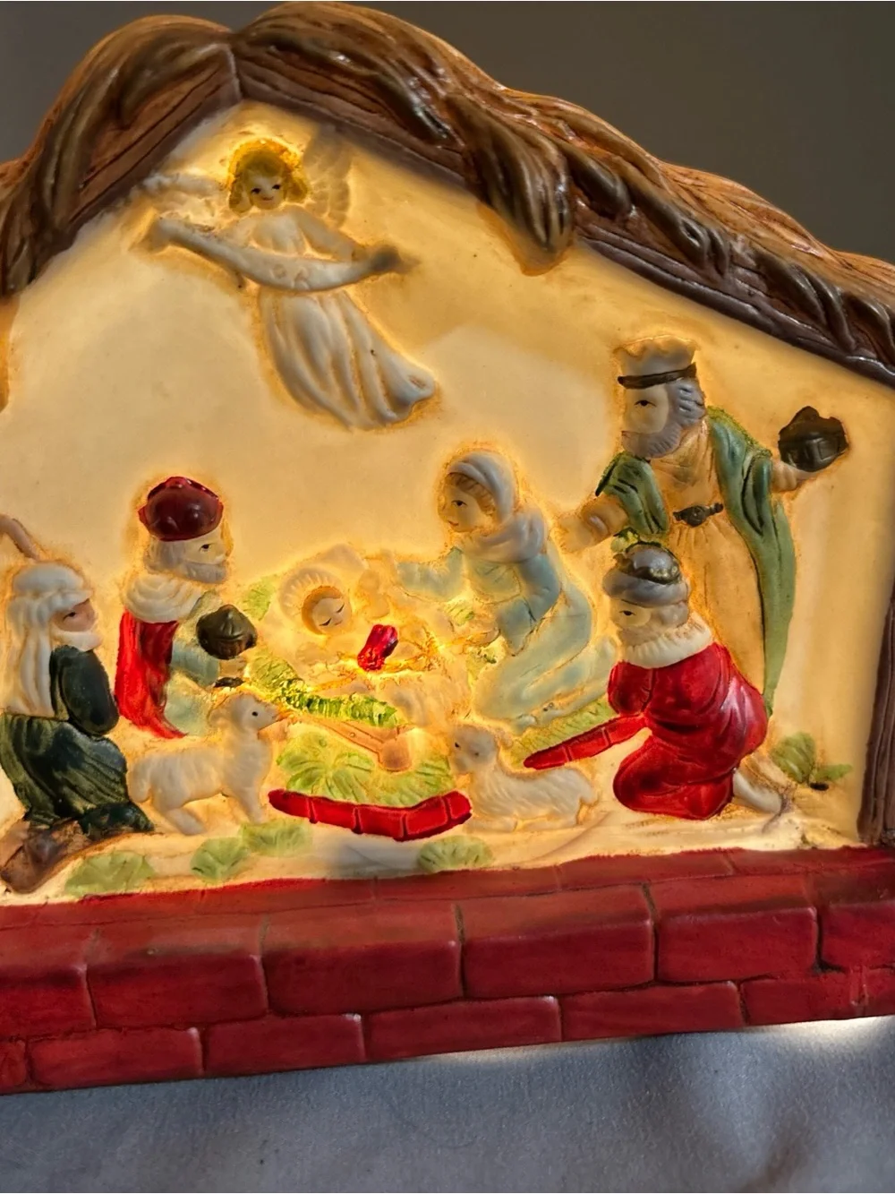 Chadwicks Red and Brown Nativity Light Porcelain Holiday Scene